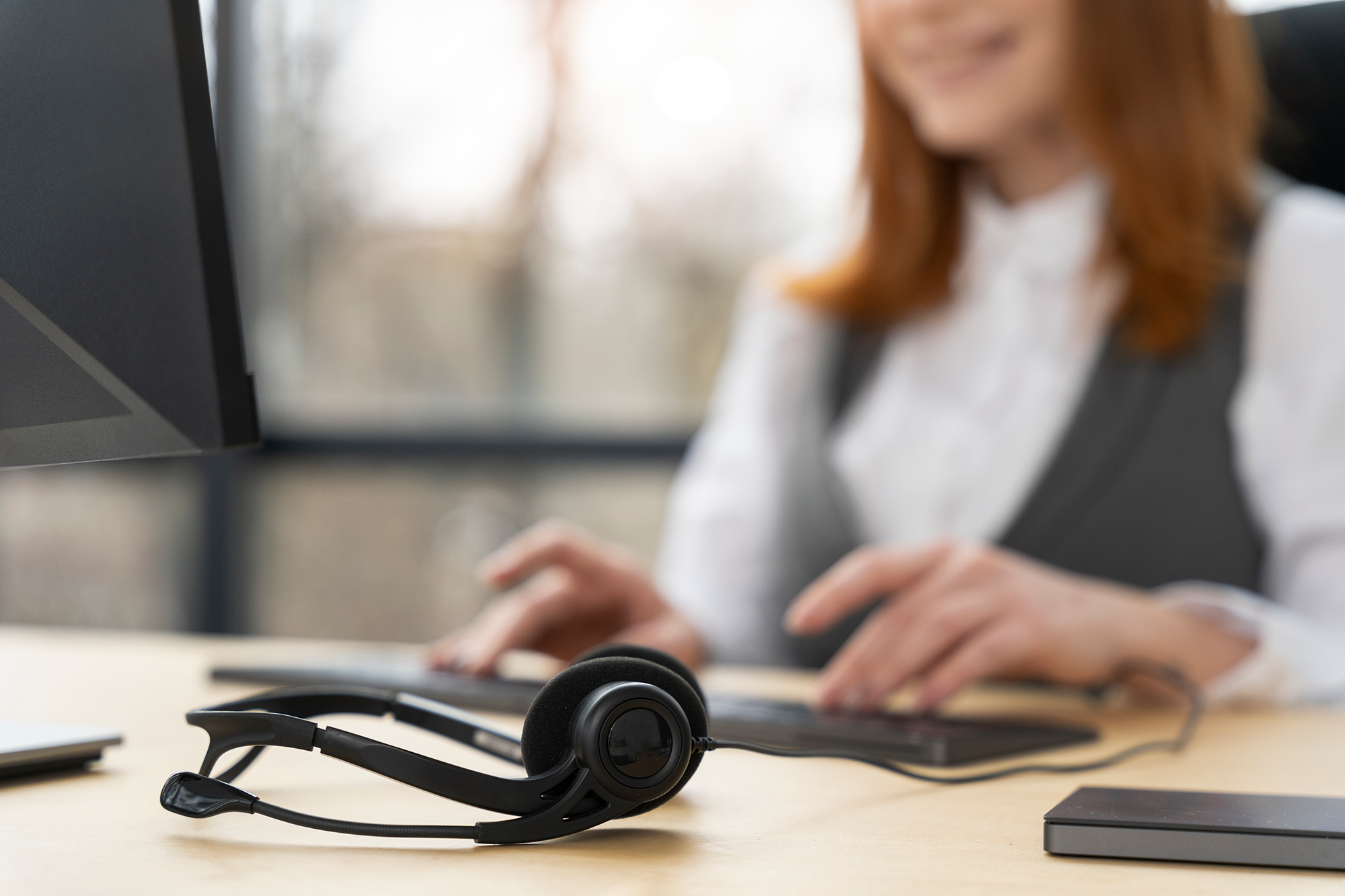 close up person working call center